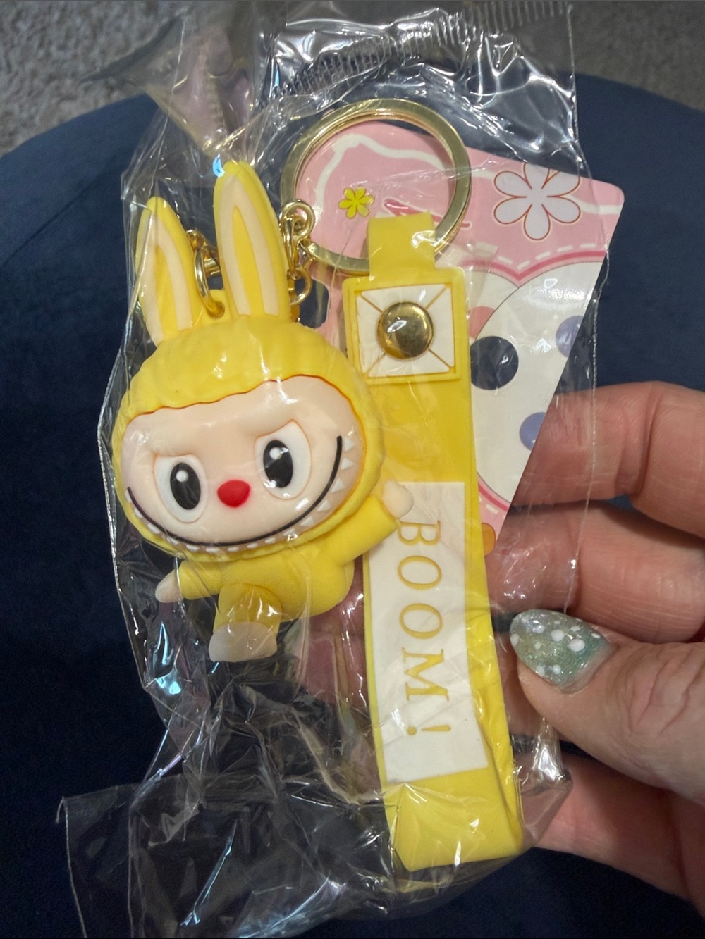 Labubu Keychain. Yellow. New in package. Cute! Poses may vary!
